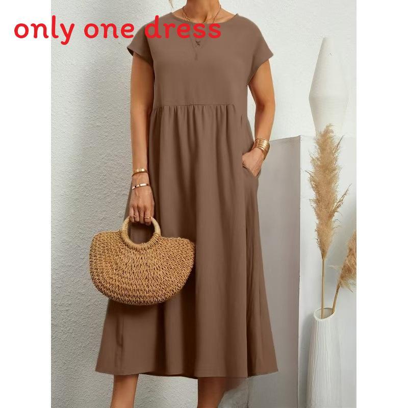 Minimalist Cotton Linen Dress With Pockets For Spring Casual Wear