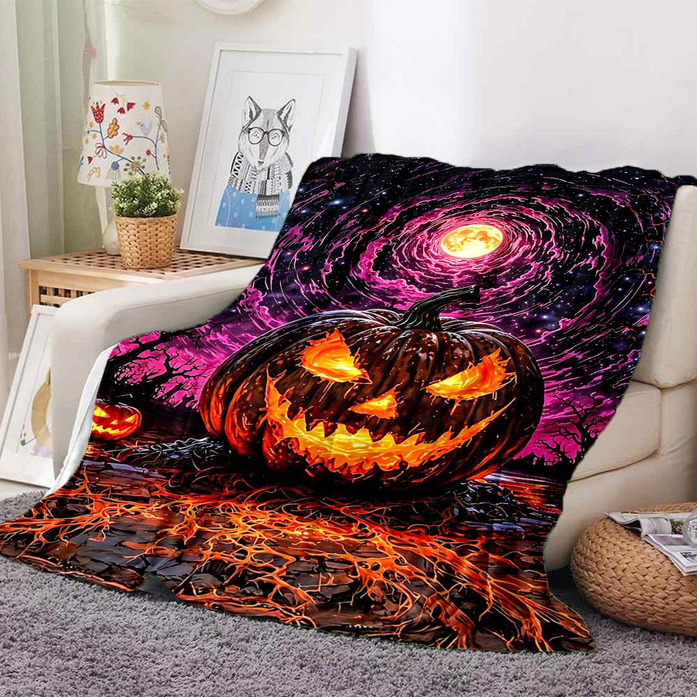 1pc Halloween Pumpkin Blanket, Lightweight Flannel Throw Blanket for Sofa, Bed, Travel, Camping, Living Room, Office, Couch, Chair, and Bed