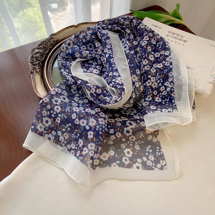 Spring Style Cicada Wings Long Silk Scarf for Women Spring and Autumn Thin Style Fashionable and Versatile Georgette Multi-color Printed Long Scarf