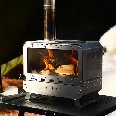 Уличная дровяная печь, переносная костровая яма для кемпинга с духовкой и широким стеклянным окном из нержавеющей стали