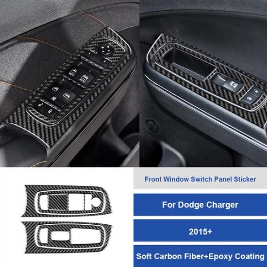 Set Carbon Fiber Window Lift Switch Panel Cover for Dodge Charger 2015- LHD