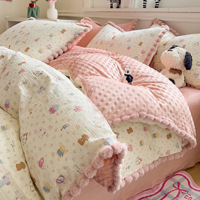 Утолщенный пододеяльник из бобового бархата, двухсторонний молочный бархат, для тепла осенью/зимой, идеально подходит для студенческих общежитий