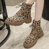 Shoes for Wome New Lace Up Zipper Women Boots Round Toe Mixed Colors Leopard Print Platform Water Proof Fashion Boots