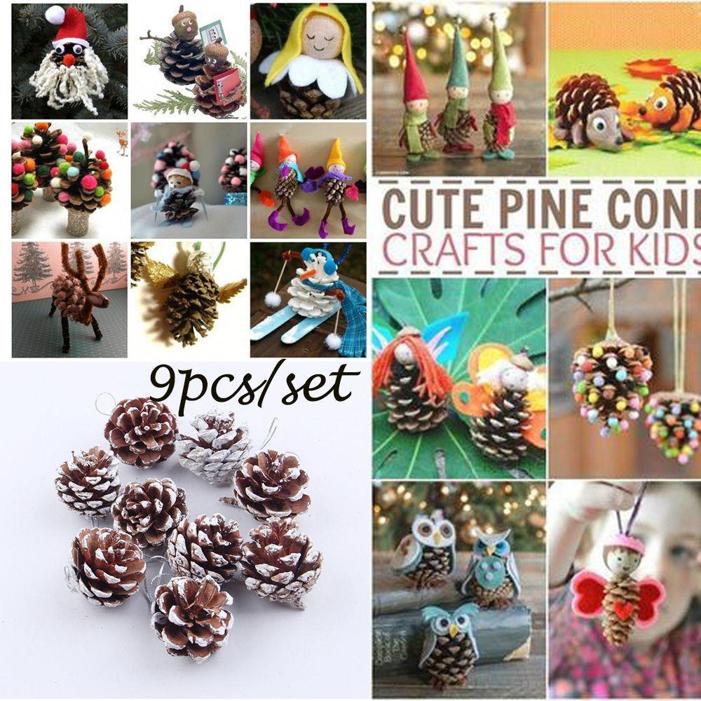 9Pcs/set DIY Craft Party Xmas Pine Nuts Pinecone Christmas Tree Ornament Hanging Ball