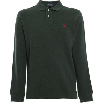 Polo однотонная рубашка поло с вышитым маленьким пони, облегающая, с длинным рукавом, мужские топы, темно-зеленый 710680790-074