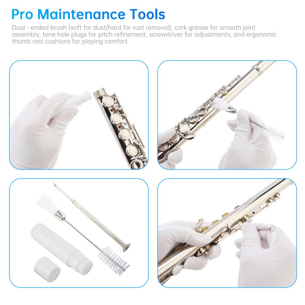 8pcs Professional Flute Cleaning Kit with Rod, Swab, Microfiber Cloth & Tools - Flute Maintenance Set for Woodwind Instruments