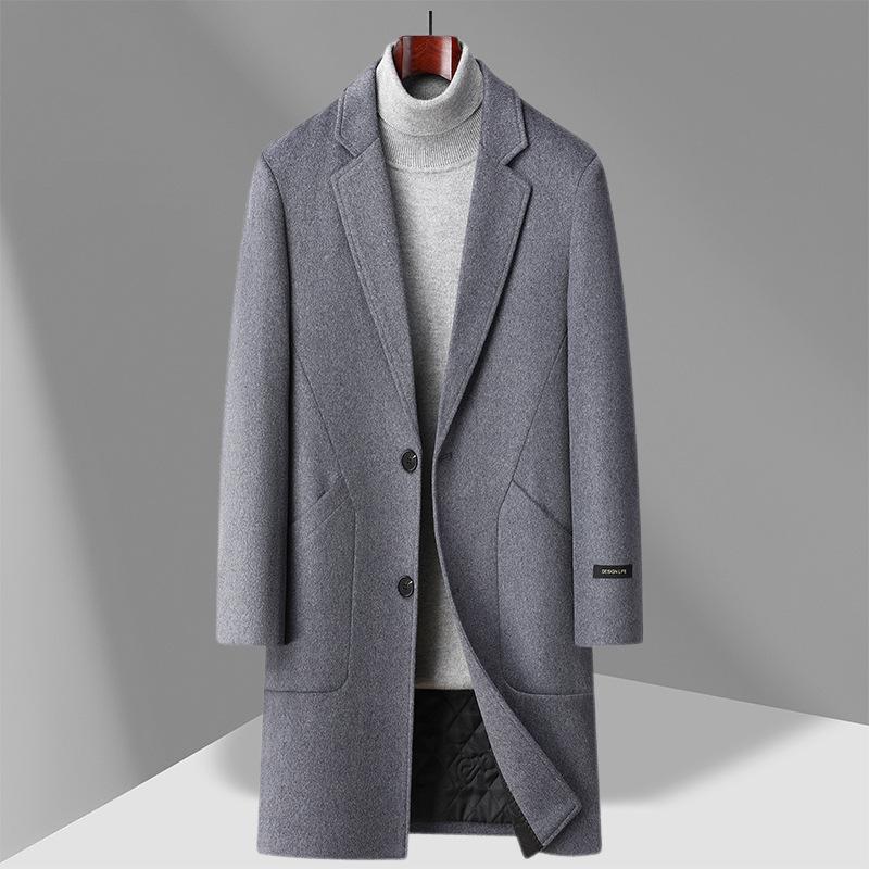 Осень и зима Новое мужское шерстяное пальто Пальто средней и длинной длины Деловое хлопковое утолщенное шерстяное пальто Мужской тренч