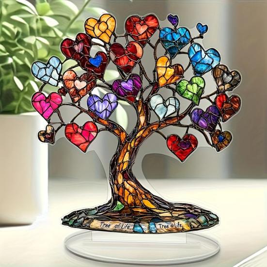 Heart Tree Ornament Desktop 2D Flat Acrylic Decoration Multi-Color Love Hearts Tree