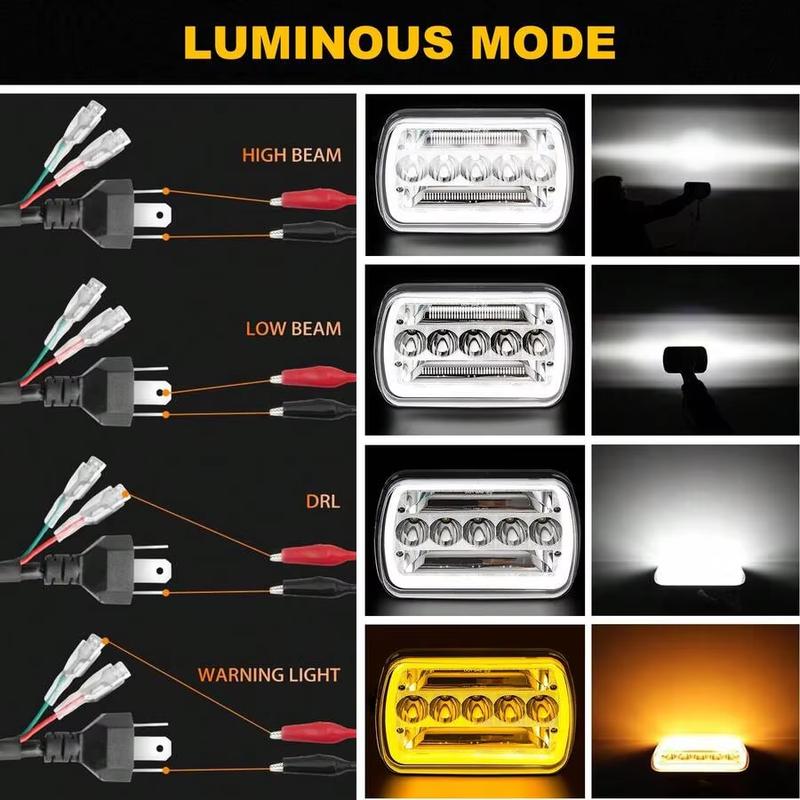 Car LED Work Light Headlight 5X7 With Aperture Angel Eye Dual Color Hi-Lo Beam Lamp For Jeep Wrangler Off-road Truck DRL Lamp