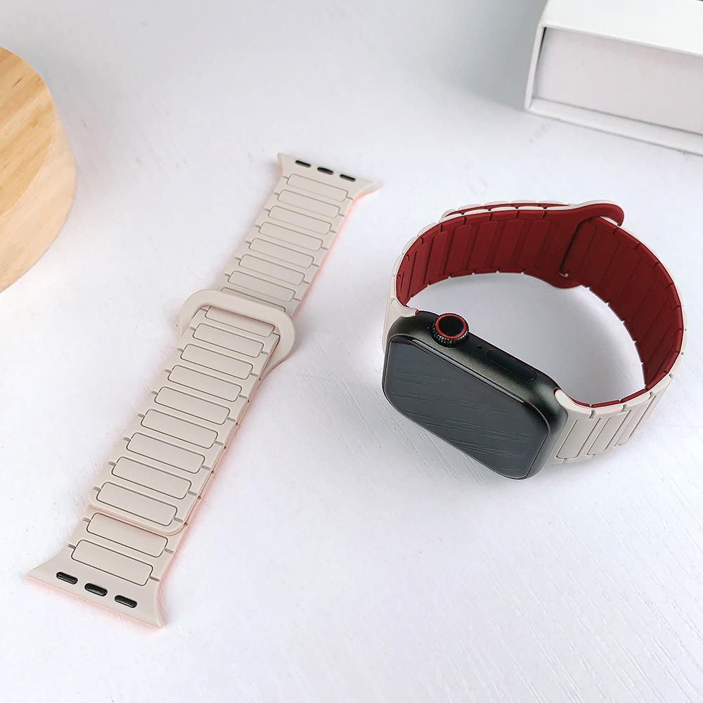 Совместимый силиконовый ремешок с магнитной застежкой для Apple Watch Серии 1-11, Ultra 3, SE 3, стиль «Три звена»