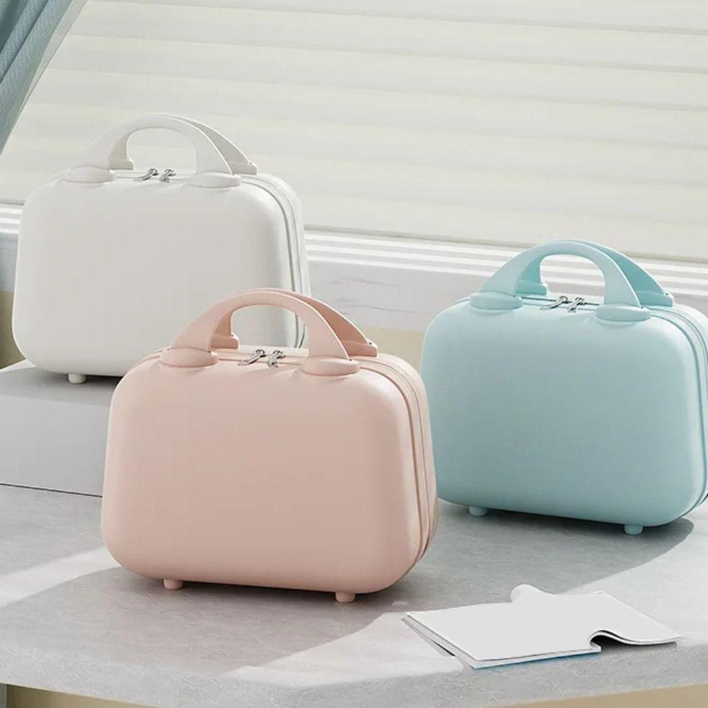 Square Box Solid Color Suitcase Large Capacity Makeup Case Casual 14-inch Cosmetic Cases  Women