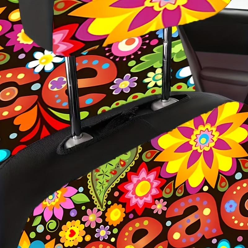 Универсальные чехлы на автомобильные сиденья - Утолщенные, Полное покрытие, Яркий дизайн с символами мира, цветами и бабочками, Машинная стирка