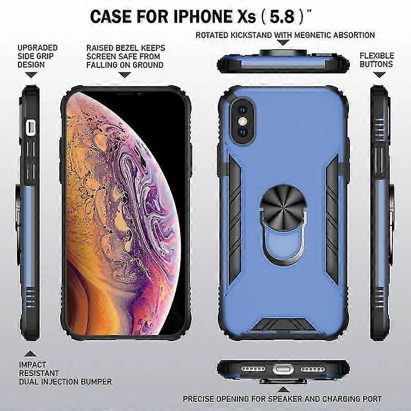 Cover case For Iphone X / Xs Magnetic Frosted Pc + Matte Tpu Shockpro Case With Ring Holder(phantom Black)