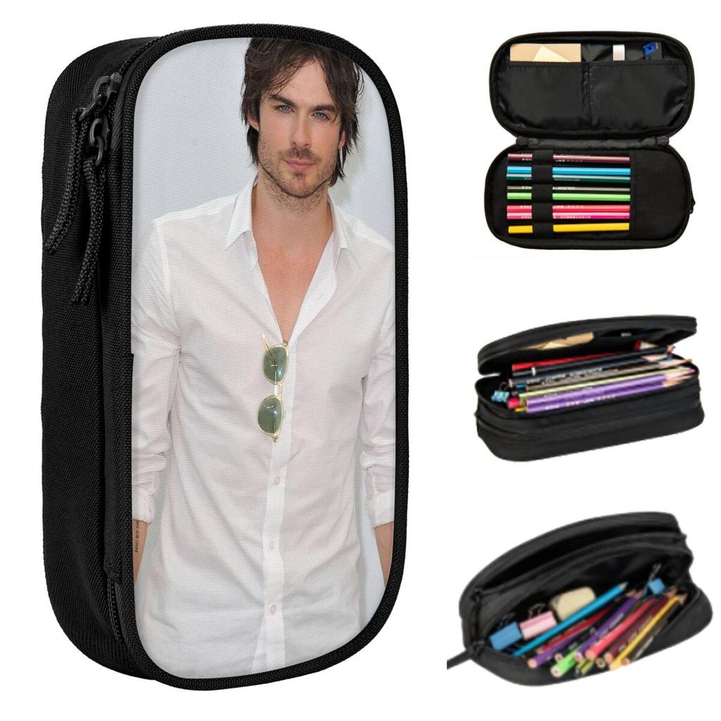 Soft Ian Somerhalder Damon Salvatore Pencil Case for Studen Gifts Pen Box Pencil Bag Stationery Supplies Pen Holder Bag