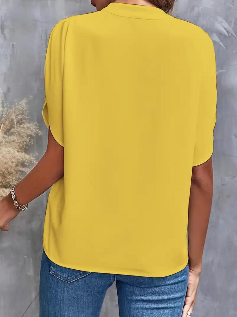 2024 Women's Casual Summer V-neck Loose Solid Color Blouse