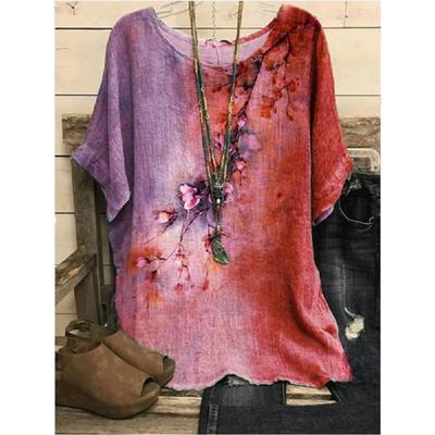 Контрастный цветной цветочный женский повседневный 3D принт футболка винтажная свободная футболка с коротким рукавом большого размера весна-лето топы