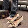 Модная обувь Женский тренд Роскошная женская обувь Натуральная кожа Металлическая пуговица Обувь на высоком каблуке Новая Популярная Острый носок Модная Сексуальная Вечеринка