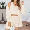 Home Wear Long Sleeved Plush Casual Three Piece Set Jacket Vest Shorts Sports Suit