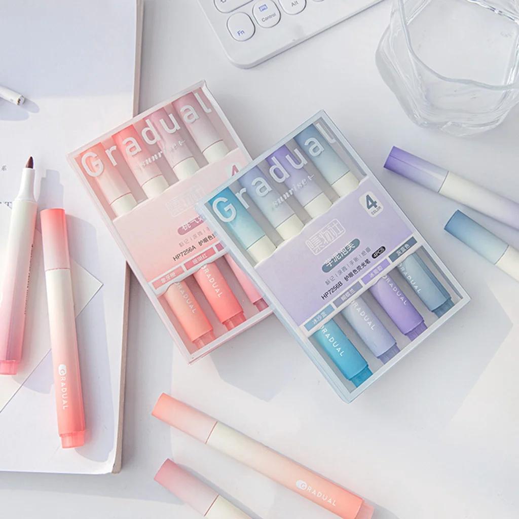 4 шт. набор цветных маркеров Kawaii школьные принадлежности маркеры милые корейские канцелярские принадлежности