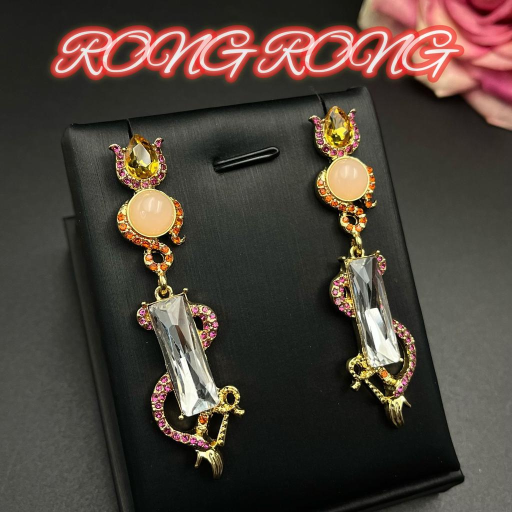 French retro jewelry square diamond powder treasure stud earrings vintage European and American fashion personality medieval earrings old money style