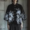 INCERUN Oversized Men Turn-down Collar 3/4 Sleeve Buttons Floral Print Casual Shirts