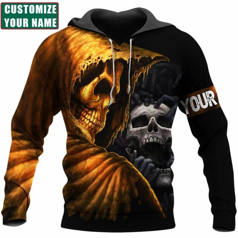 Мужская модная толстовка с 3D принтом и графическим пламенным черепом, толстовки с капюшоном и принтом спереди и длинными рукавами, весенне-осенняя толстовка с капюшоном