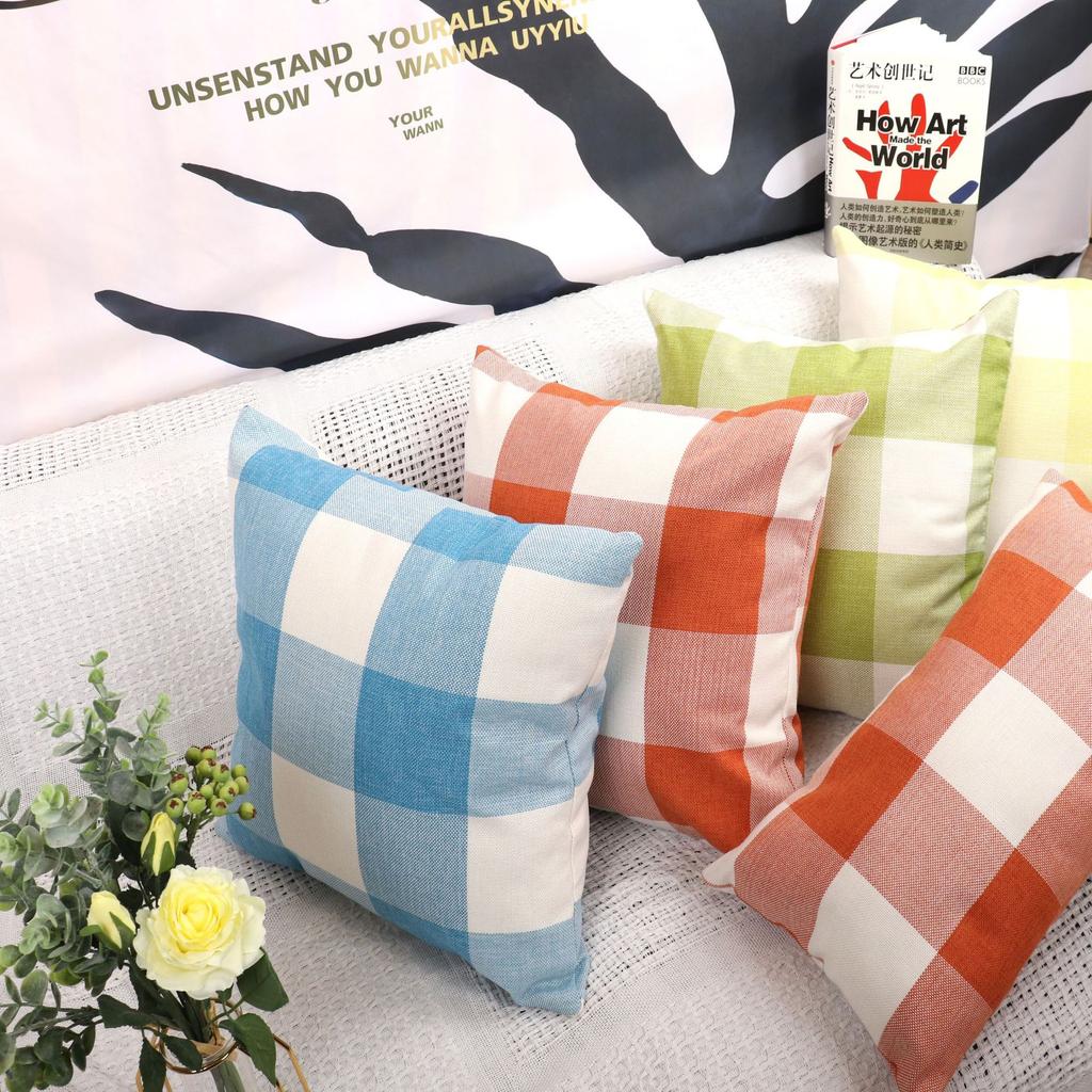 Sofa Pillow Plaid Nordic Office Pillow Bed Backrest Car Waist Pillow Cover