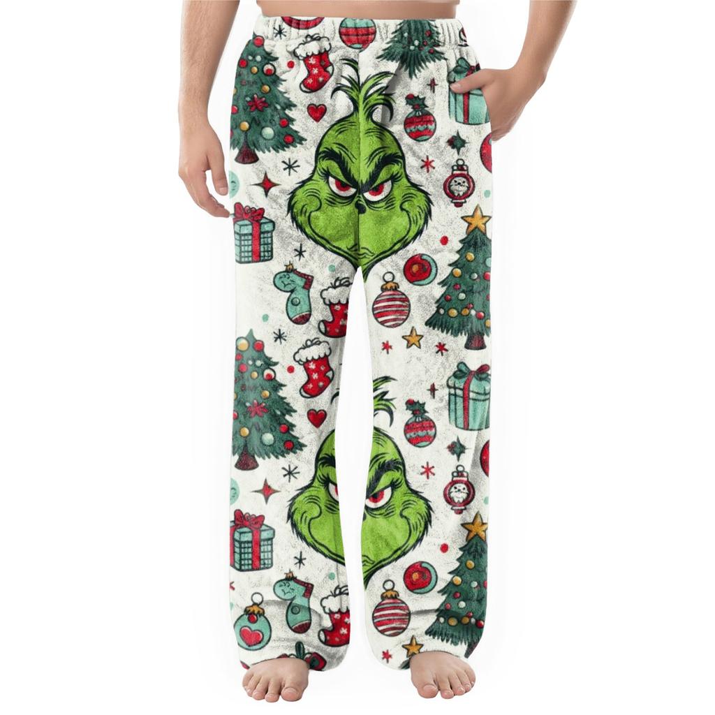 Men's Flannel Pocket Casual Pants, Printed Pocket Casual Pants, Home Sleeping Pants