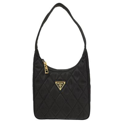 Prada Золотой треугольный логотип застежка-молния ромбовидный узор нейлон сумка через плечо хобо сумка ручная наплечная сумка женская черная