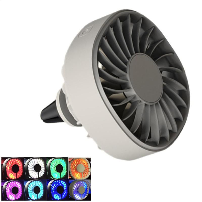 Portable Car Fan with Air Vent Clip 3 Gears Speed Adjustable Cooling Fan 5V USB Powered RGB Ambient Light Air Freshener Diffuser