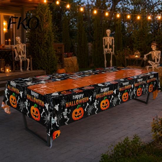 Spooky Tablecloth Happy Halloween Disposable Tablecloth, Pumpkin Ghost Skeleton Waterproof Table Cover for Kitchen Dining Room, Party Supplies