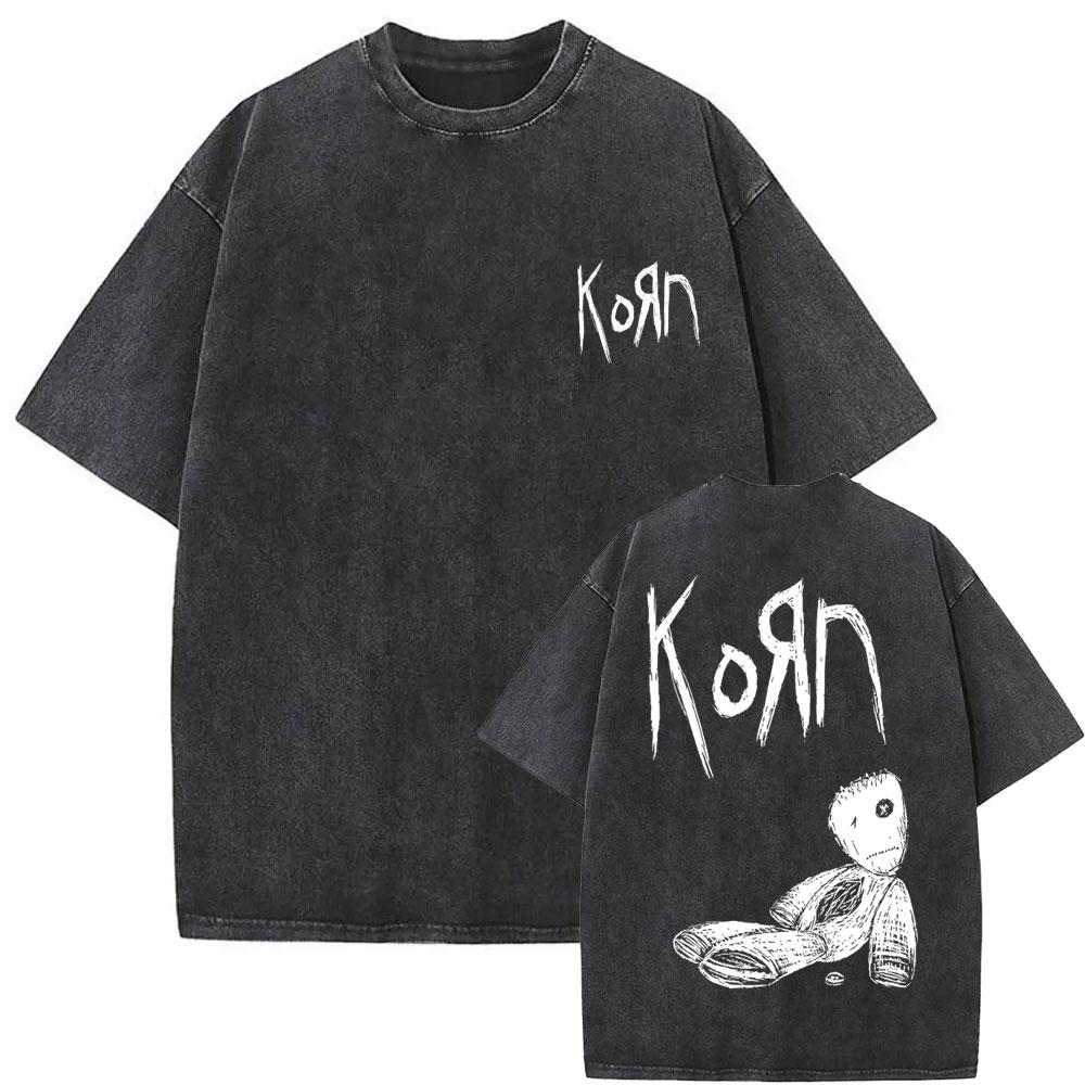 Washed Vintage Rock Band Korn Graphic Print T-shirt Male Metal Music Oversized T-shirts Men Women Kawaii Cute Pink T Shirt