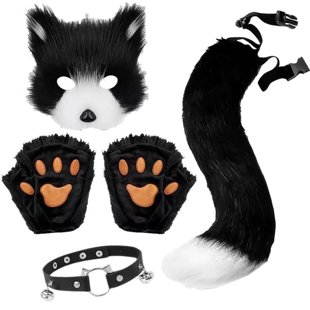 Funny Animal Costume Set Polyester Tail Mask Paw Gloves Full Set Plush Cosplay Mask Masquerade