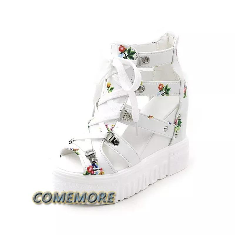 Модная обувь для женщин 2024 года, новые римские сандалии, женские, на высоком каблуке, со шнуровкой, на танкетке, с застежкой-молнией сзади, дышащая обувь