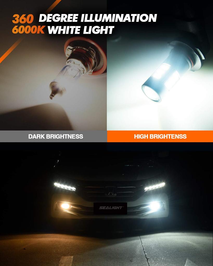 SEALIGHT F1-LED-H11 F1 Series LED Fog Lamp, H8 H11 H16 Bulb, White 7000LM, ,