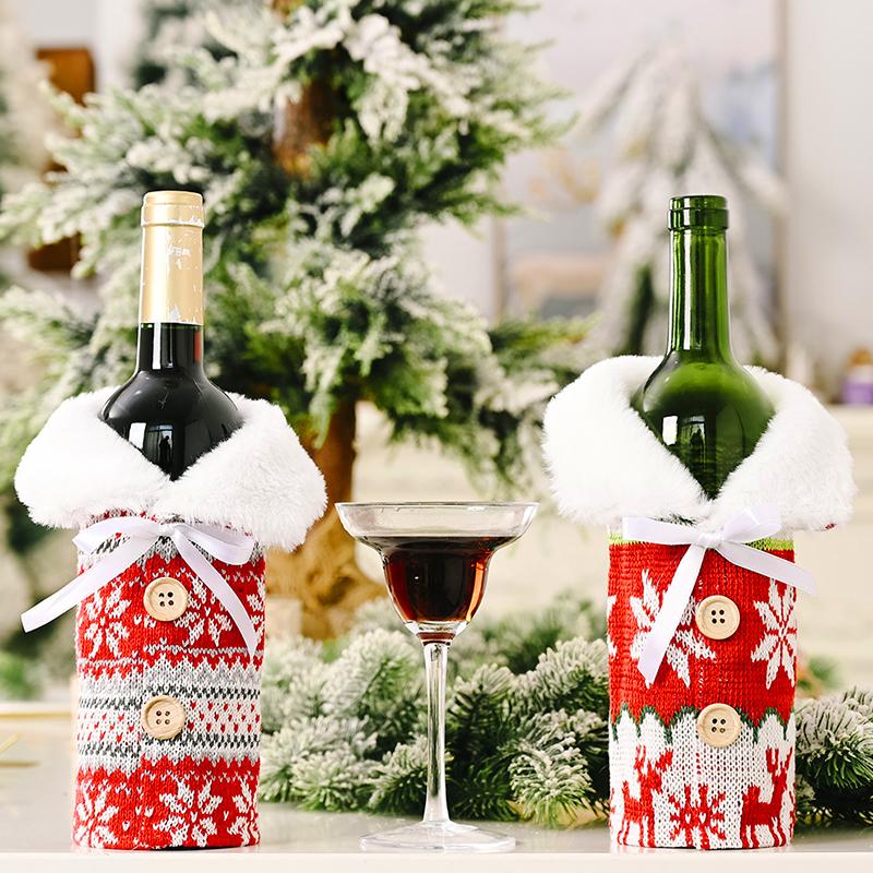 1 шт. Набор для красного вина, рождественская снежинка, лось, столовые принадлежности, вязаное украшение