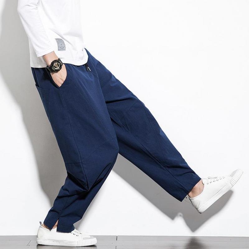 Cotton Linen Pants Men Baggy Casual Trousers Male Walking Wide Leg Loose Sweatpants Chinese Summer Jogger Pants
