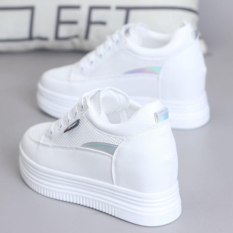 Женские сетчатые дышащие белые туфли, универсальная толстая подошва с приподнятой губчатой подошвой, женские универсальные сетчатые туфли