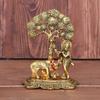 Home Decor & Gifts Metal Krishna With Cow Standing Under Tree Plying Flute (Gold, 12.5X8X16Cm), 1 Piece, figures;Religious