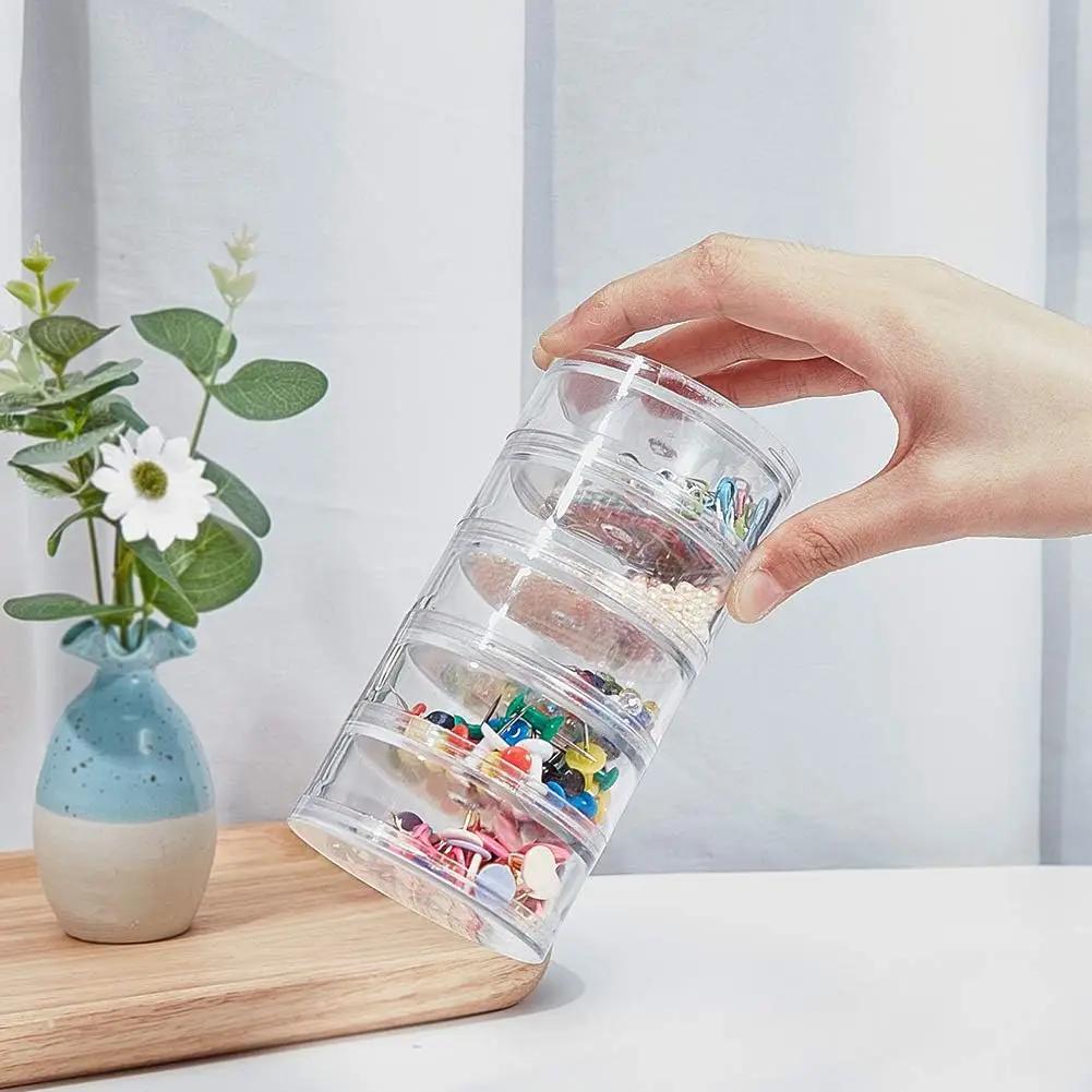 5 Layer Stackable Bead Containers Small Item Plastic Round Clear Storage Jar Box Bead Storage Jars for Diamond Drills Seed Beads