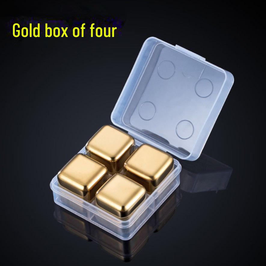 Набор кубиков льда для виски из нержавеющей стали с золотым покрытием - металлическая быстрозамораживающаяся сталь 304 для виски, вина и многого другого