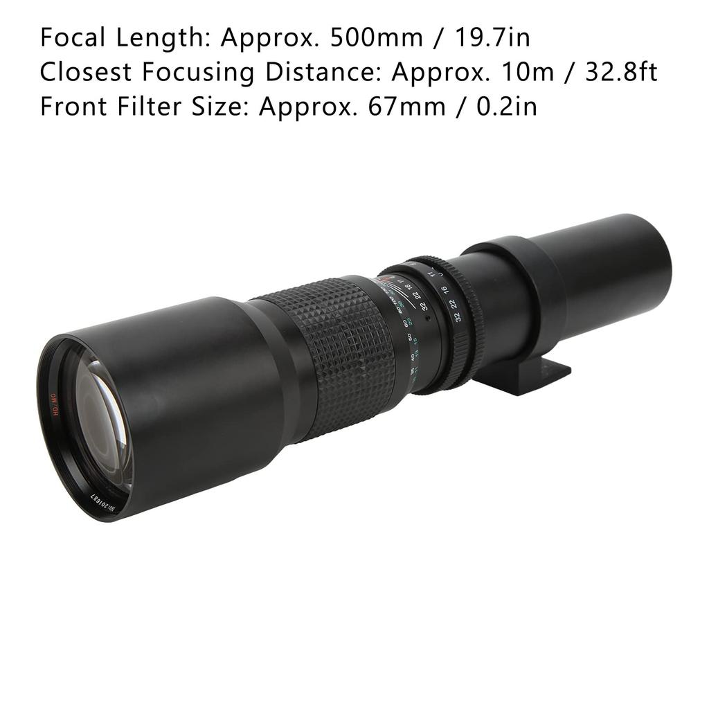 Manual Telephoto All Metal Multilayer Coating Manual Telephoto Lens Compact with UV Lens Filter for Bird Watching Sports Game Hunting F8‑F32 Lens,