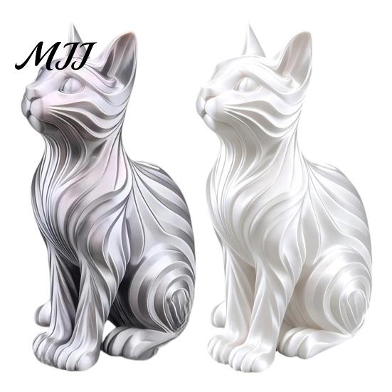 Статуэтка кошки для эркерного окна, 3D-печать с волнистой шерстью, Современная сидящая фигурка для витрины, Декор книжной полки, Минималистичная арт-скульптура для дома и офиса, Подарок