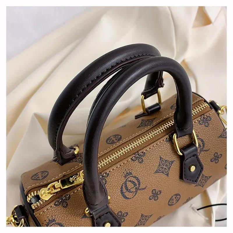 Boston Shoulder Bag for Women PU Leather Retro Printed Bag Luxury Crossbody Bag High Quality
