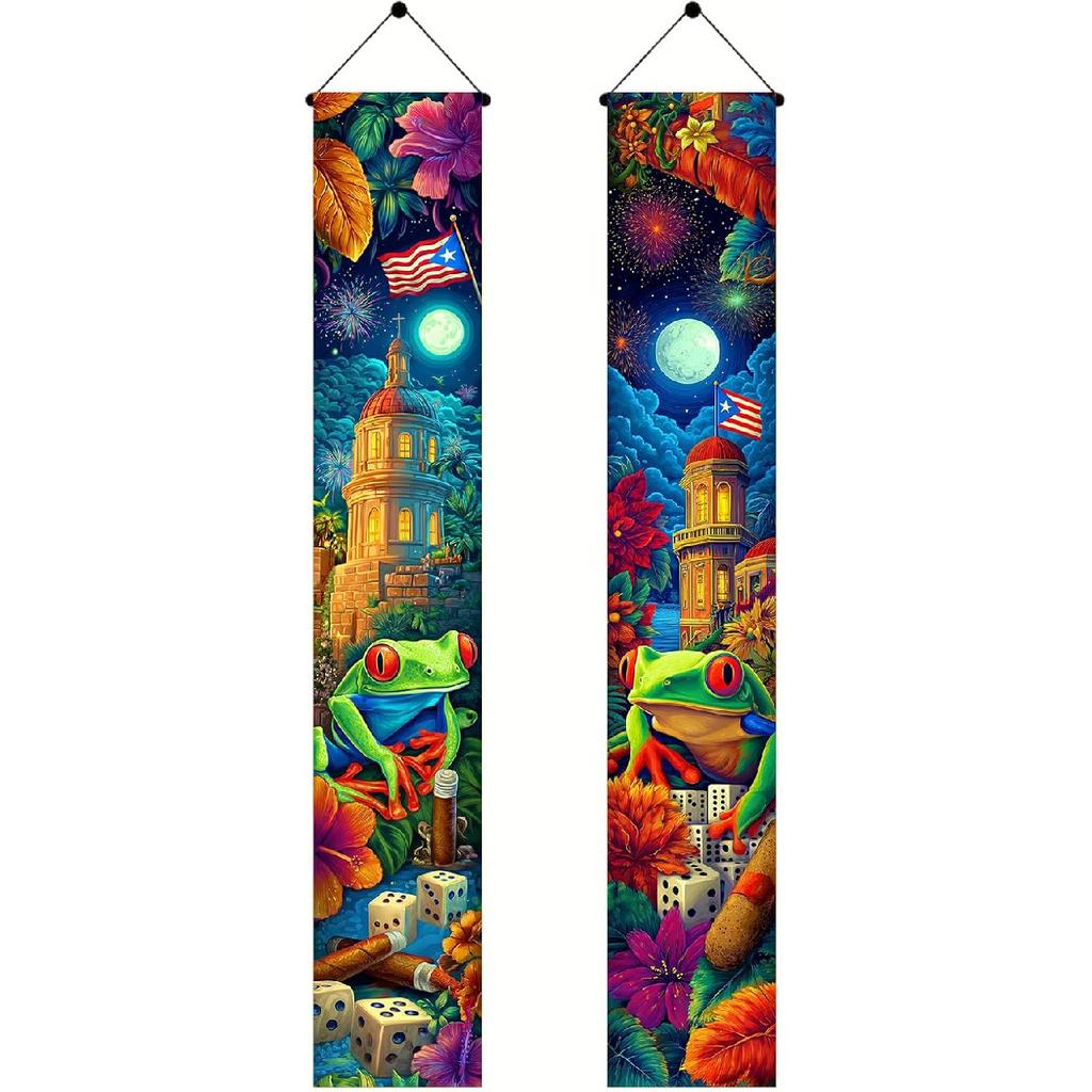 Puerto Rico Door Banner 71 x 12 Inch Vertical Hanging Sign Puerto Rican Flag Theme Decoration for Home Porch Entryway Wall Patio Garden Festival