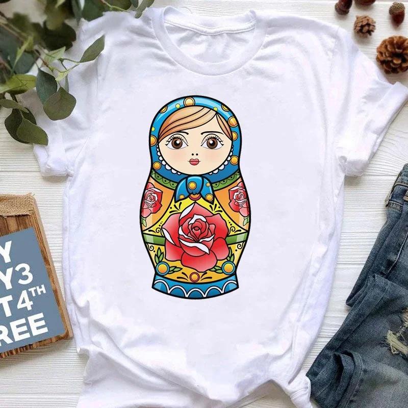 Matryoshka Doll T Shirt  2023 Funny Summer Fashion Tshirt  Russian Doll T-Shirt Women White Casual T Shirt Female Harajuku Shirt