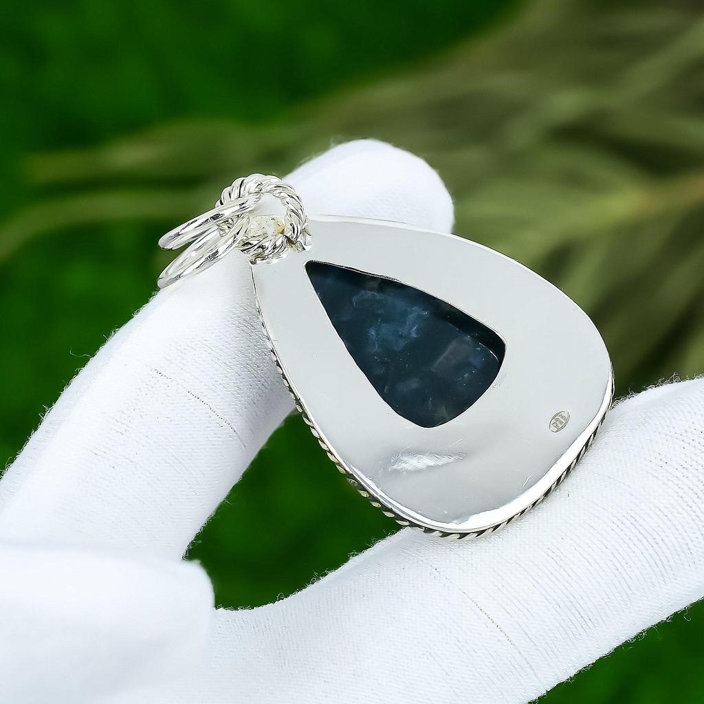 Натуральный камень Моховой Агат, подвеска, зеленый, серебро 925 пробы