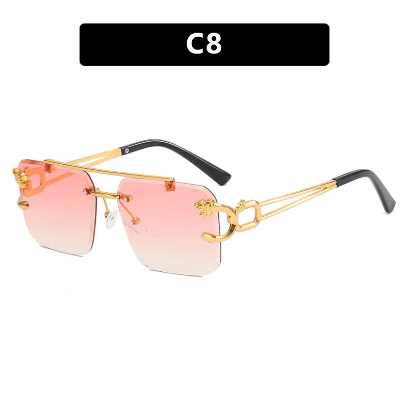 New Double Beam Square Sunglasses Leopard Frameless Cut Edge Sunglasses Women Vintage Trend Brand Design Men Shades Eyewear