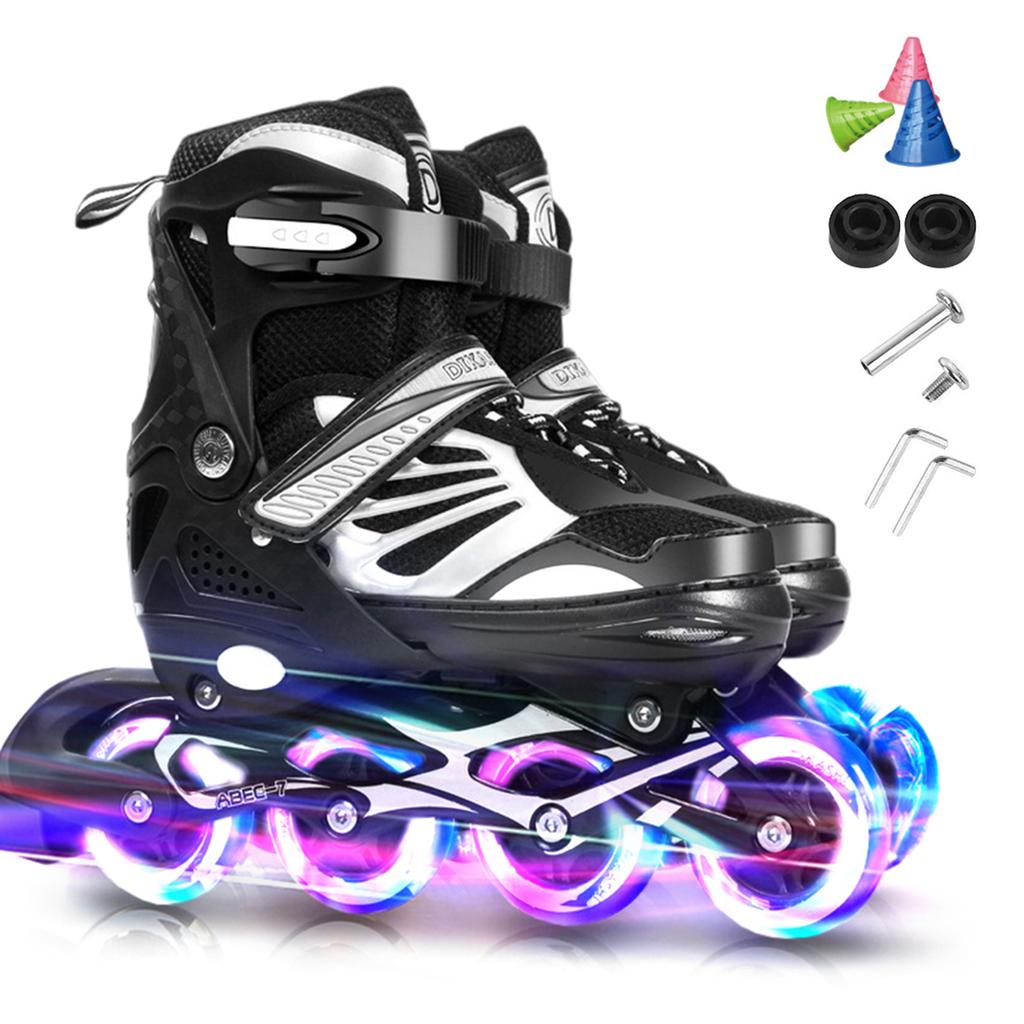Adjustable Illuminating Inline Skates with Light Up Wheels for Kids and Youth Girls Boys Inline