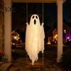 Decorative Ghost for Front Porch Luminous Halloween Hanging Swing with Witch Hat, Remote-controlled Adjustable Creepy Ornaments Brightness,